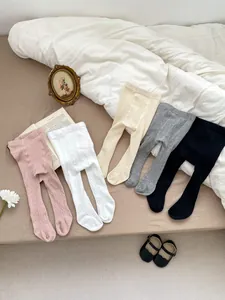 Zopfstrick-Leggings für Kleinkinder mit Schleife in Rosa Weiß Beige Grau Schwarz