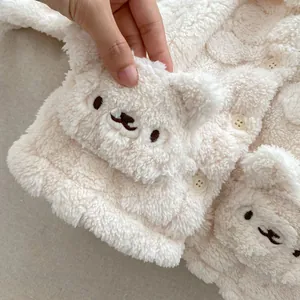 Pyjama d'hiver en peluche pour bébé avec poches d'ours mignonnes et texture douce