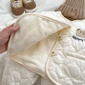 Winter infant quilted jacket with warm fleece lining and cute bear embroidery detail
