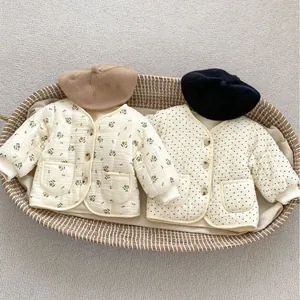 Kleinkind Baby Mädchen Winter Warm Baumwolle Steppjacke Blumen Punktmuster Strickjacke Oberbekleidung Und Schlaghose Outfit