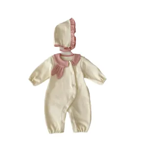 Ensemble barboteuse d'hiver en polaire pour bébé avec col lapin et bonnet crème
