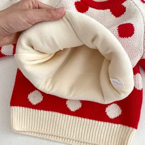 Pull en tricot épais pour bébé avec motif à pois rouge et blanc et doublure polaire douce