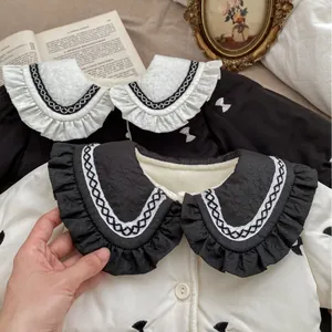 Thick baby girl winter coat with large lace collar and warm fleece lining in two colors