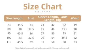Detailed size chart for children fleece warm set including length and bust measurements
