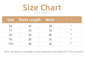 Size chart for baby girl ruffle skirt pants showing length and waist measurements