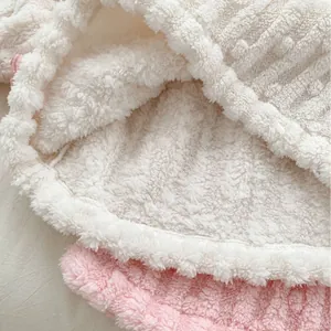 Toddler girls winter plush pajama set in white and pink fluffy velvet fabric