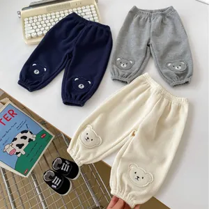 Baby Toddler Cute Bear Waffle Trousers Casual Soft Cotton Blend Jogger Pants Elastic Waist Sweatpants For Infants
