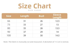 Detailed size chart for baby short sleeve t-shirt and overall set from size 66 to 100