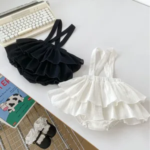 Baby Girl Ruffled Suspender Bloomer Skirt 100% Cotton Crinkle Tiered Romper Jumpsuit Toddler Summer Casual Outfit