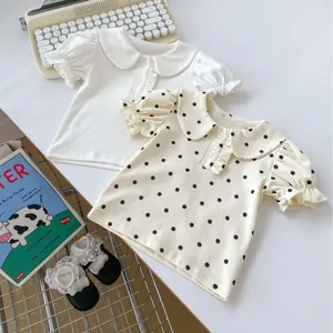 Infant cotton short sleeve tops with Peter Pan collar and ruffle details set of 2