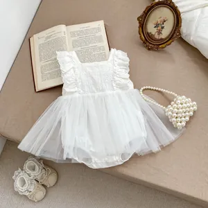 Vestido Mameluco de Encaje Blanco para Bebé Niña Body de Tul de Malla Sin Mangas para Fiesta de Cumpleaños Fotografía