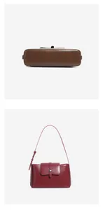 Detailansicht der burgunderroten Ledertasche mit silberner Schnalle und flachem Boden