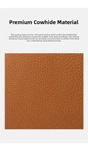 Macro shot of premium lychee pattern cowhide leather showing soft texture and durability