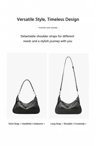 Dettaglio borsa hobo in pelle nera con due tracolle rimovibili per uso a spalla o a tracolla