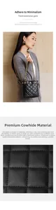 Close-up of quilted cowhide leather texture and golden floral hardware on black bag