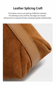 Detailaufnahme der präzisen Nähte und des Leder-Patchworks der braunen Tragetasche