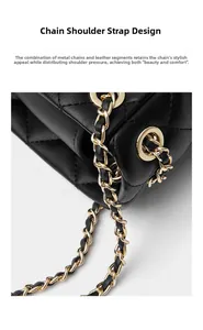 Detail of gold metal chain strap and luxury quilted black leather texture on bag