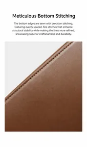 Macro shot of uniform stitching and texture on the brown leather crossbody bag base