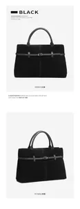 Detailed views showing the front and side of a large black matte leather tote handbag