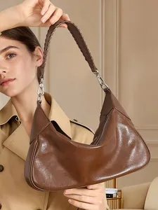 Borsa a Tracolla da Donna in Vera Pelle Grande Capacità Manico Intrecciato Borsa Tote Minimalista a Mezzaluna Borsa Sottobraccio