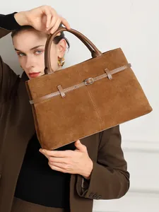 Large Capacity Genuine Leather Suede Tote Bag Women Vintage Commuter Handbag Casual Shoulder Crossbody Bag