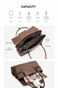 Struttura interna della borsa tote in pelle marrone con scomparti spaziosi e tasca