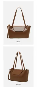Front and side view of coffee brown leather crossbody bag with adjustable straps