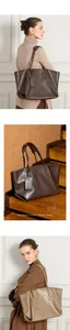 Detail of premium vegetable tanned leather tote bag showing smooth texture and large capacity