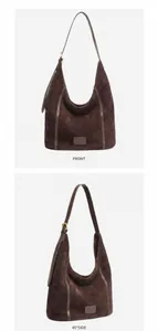 Vues détaillées de face et de profil d'un sac hobo en cuir mat marron café élégant