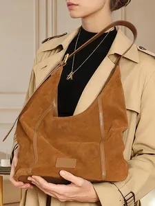Sac Fourre-tout Femme en Cuir de Vachette Suède Rétro Grande Capacité Minimaliste Sac à Main Hobo pour Navettage Quotidien