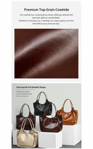 Détail macro du cuir de vachette et les cinq options de couleur du sac fourre-tout