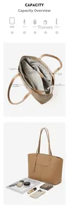 Top view of spacious interior compartments and storage capacity of the leather tote bag