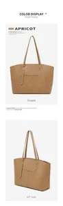Detailed front and side view of apricot vegetable tanned leather tote bag for women