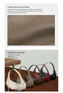 Macro texture of lychee grain cowhide leather and five color options for crescent bags