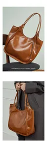 Détail du sac cabas en cuir marron sur une chaise et vue portée à l'épaule élégante