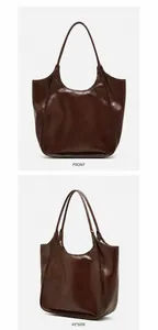 Vue avant et latérale du sac cabas en cuir violet bordeaux de qualité supérieure