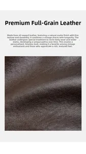 Gros plan sur le cuir tanné végétal marron avec détails de texture cirée vintage