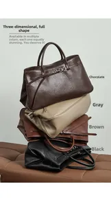 Détails des sacs baguette en cuir véritable en chocolat, gris, marron et noir