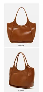 Vues détaillées de face et de côté du sac cabas en cuir véritable marron