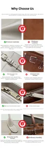 Detailed macro view of premium leather texture and high-quality gold plating zipper hardware