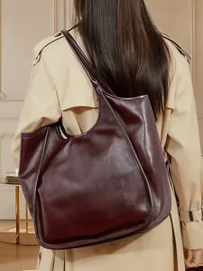 Grand Sac Cabas en Cuir de Vachette de Première Couche pour Femmes Sac à Bandoulière Minimaliste Urbain Décontracté