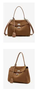 Front and 45-degree side views of a brown suede Rodeo tote bag with silver hardware