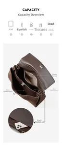 Detail view of large leather tote interior compartments showing capacity for daily essentials