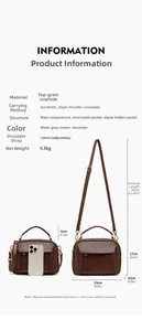 Dimensions détaillées du sac à main en cuir de vachette tanné végétal avec comparaison mobile