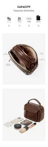 Détail du sac en cuir marron avec structure multi-compartiments et grand rangement