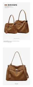 Detail of large and small brown suede tote bags with silver twist locks and soft texture