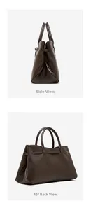 Vue détaillée du côté et de l'arrière du sac baguette en cuir marron foncé