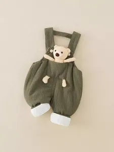 Pantaloni Neonato con Bretelle Trapuntati a Forma di Orsetto Stile Coreano Pagliaccetto Invernale Caldo Imbottito per Bambini e Bambine