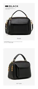 Vues de face et de côté d'un sac à main en cuir noir avec ferrures dorées élégantes
