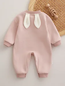 Tutina rosa neonata per bambina con orecchie di coniglio 3D sul retro, in morbido cotone